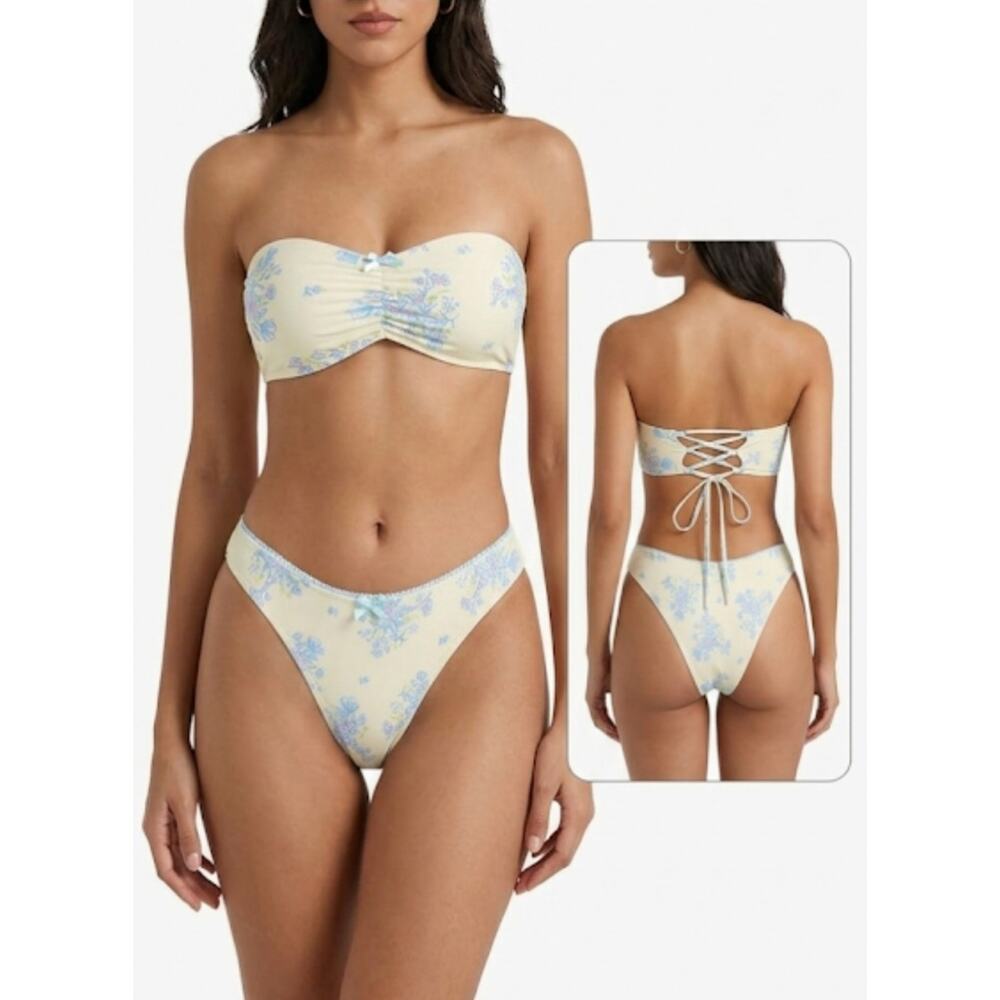 ◇29 MSRP $34 NWT ZAFUL VINTAGE FLORAL ANGEL CAKE BIKINI SET ♡SIZE XL♡